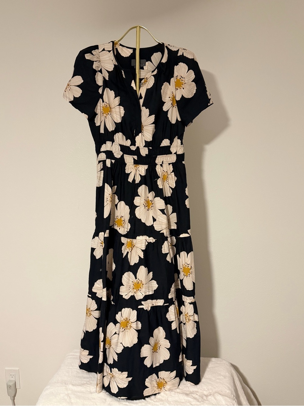 Anthropologie Somerset Black Maxi Dress with White & Yellow Floral Print